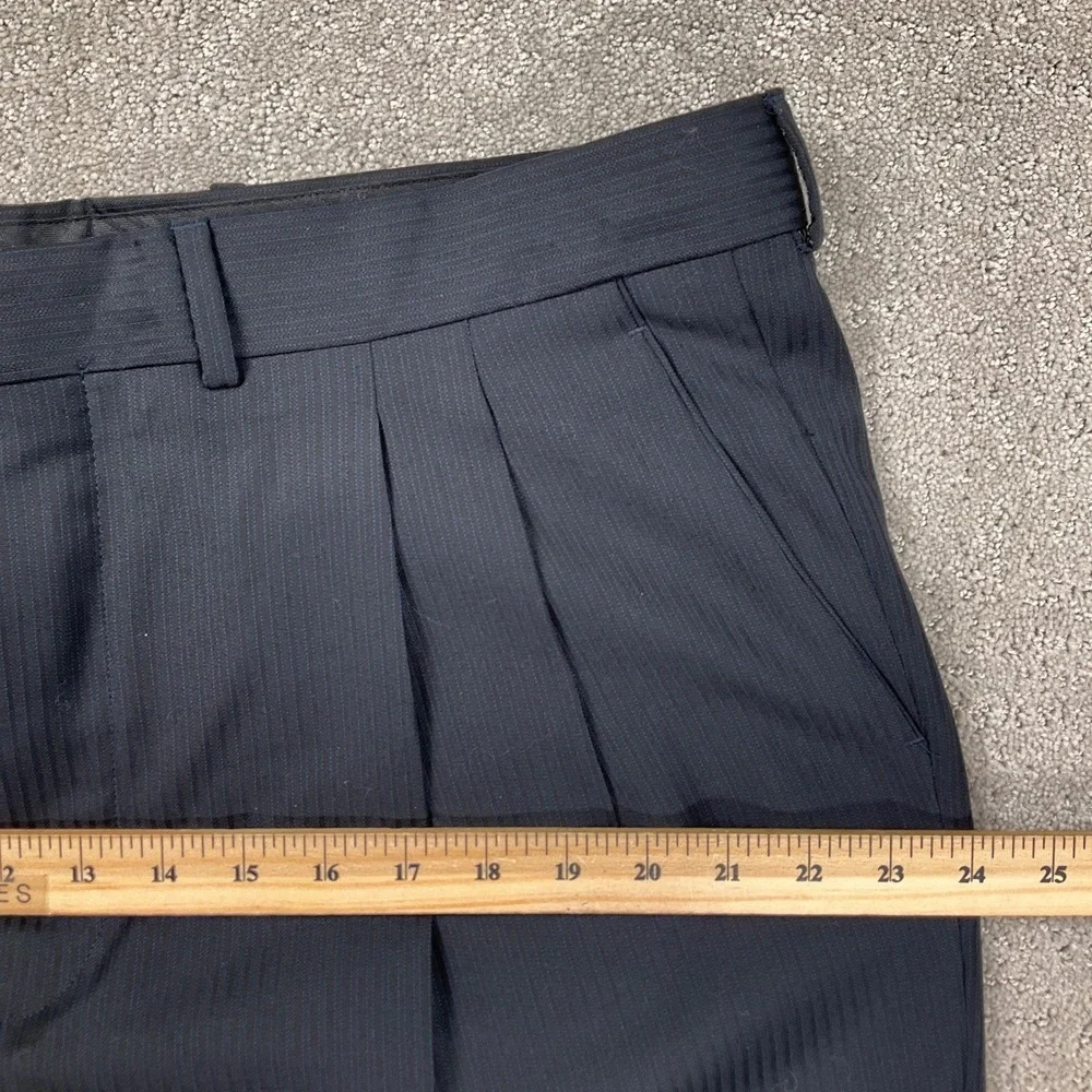 Bachrach Suit Men 46L 38W 33 Navy Blue Pinstripe Wool Career Classic Italian VTG